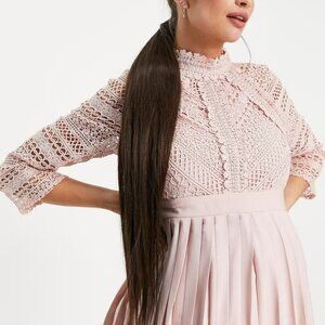 NWT US 10 Little Mistress MATERNITY midaxi dress BLUSH PINK lace mock neck NEW